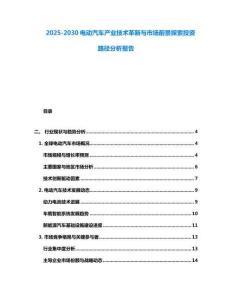 2025-2030電動汽車產業技術革新與市場前景探索投資路徑分析報告
