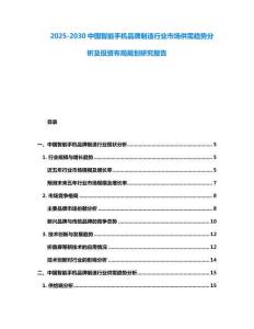 2025-2030中國智能手機品牌制造行業市場供需趨勢分析及投資布局規劃研究報告