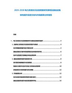 2025-2030電力系統抗災應急預案研究表明及基礎設施韌性提升投資方向與市場前景分析報告