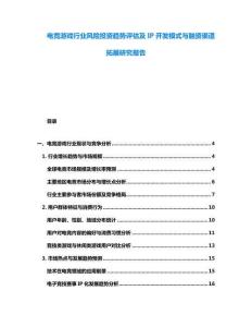 電競游戲行業風險投資趨勢評估及IP開發模式與融資渠道拓展研究報告
