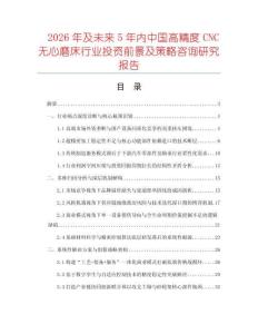 2026年及未來5年內中國高精度CNC無心磨床行業投資前景及策略咨詢研究報告