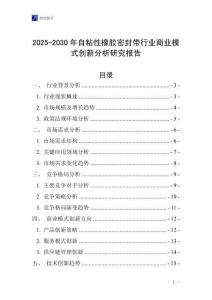 2025-2030年自粘性橡膠密封帶行業商業模式創新分析研究報告