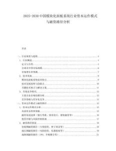2025-2030中國(guó)模塊化面板系統(tǒng)行業(yè)資本運(yùn)作模式與融資路徑分析