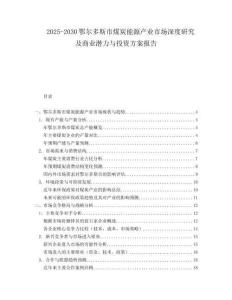 2025-2030鄂爾多斯市煤炭能源產業市場深度研究及商業潛力與投資方案報告