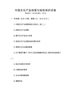 中國文化產業政策與版權保護試卷