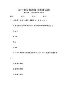 初中數學解題技巧提升試題