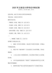 2025年注冊會計師考試沖刺試卷