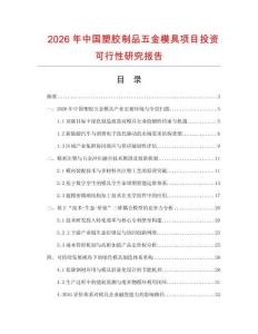 2026年中國塑膠制品五金模具項目投資可行性研究報告