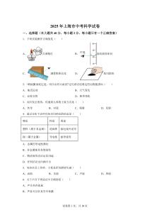 2025年上海市中考科學(xué)試卷【含答案解析】