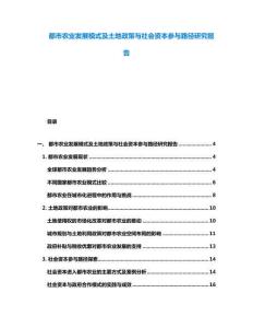 都市農(nóng)業(yè)發(fā)展模式及土地政策與社會資本參與路徑研究報告
