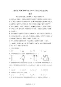 广东省惠州市 2025-2026 学年初中九年级学业质量检测 数 学【含答案】