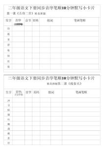 二年级下语文生字音序音节页码组词笔顺练习