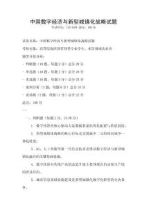 中國數字經濟與新型城鎮化戰略試題