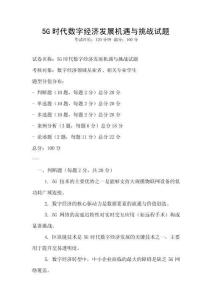 5G時代數字經濟發展機遇與挑戰試題
