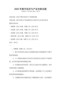 2025年數字經濟與產業創新試題