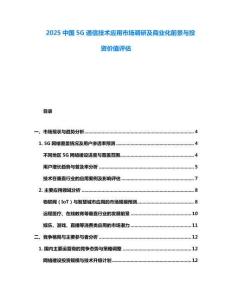 2025中國5G通信技術應用市場調研及商業化前景與投資價值評估