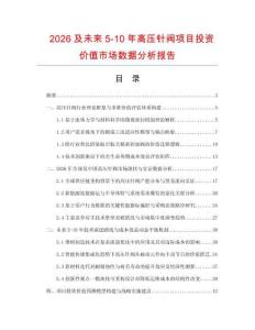 2026及未来5-10年高压针阀项目投资价值市场数据分析报告