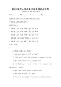 2026年成人高考備考英語知識點試卷