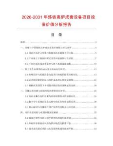 2026-2031年煉鐵高爐成套設備項目投資價值分析報告