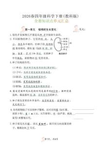 4年級科學下冊《全冊知識點單元匯總》教科版 26春
