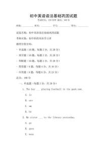 初中英語語法基礎鞏固試題