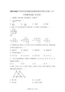 四川省成都市棠湖外國語學(xué)校2025-2026學(xué)年九年級下學(xué)期月考數(shù)學(xué)試卷【帶答案解析】