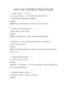 2025年成人高等教育计算机应用试题