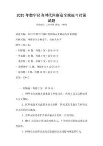 2025年數字經濟時代網絡安全挑戰與對策試題