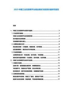 2025中國工業互聯網平臺商業模式與投資價值研究報告