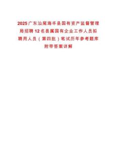 2025广东汕尾海丰县国有资产监督管理局招聘12名县属国有企业工作人员拟聘用人员（第四批）笔试历年参考题库附带答案详解