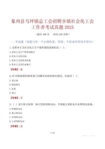 象州縣馬坪鎮總工會招聘鄉鎮社會化工會工作者考試真題2025
