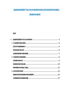 金融風險管理產業行業市場現狀供需分析及投資評估規劃前景研究報告