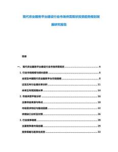 現(xiàn)代農(nóng)業(yè)服務平臺建設行業(yè)市場供需現(xiàn)狀投資趨勢規(guī)劃發(fā)展研究報告