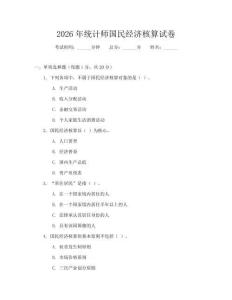 2026年統計師國民經濟核算試卷