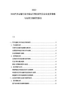 2025-2030汽车运输行业市场运行情况研究及企业竞争策略与运营方案研究报告