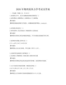 2026年物理流体力学考试及答案