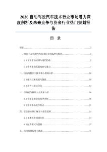 2026自动驾驶汽车技术行业市场潜力深度剖析及未来竞争与资金行业热门规划报告