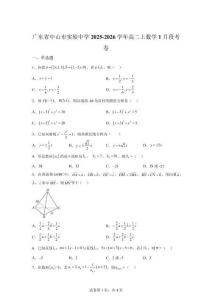 广东中山市实验中学2025-2026学年高二上学期1月段考数学试卷【含答案】