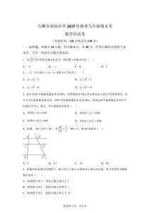 福建泉州市石狮市实验中学2025-2026学年九年级上学期期末数学试题【含答案】