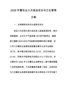 2026年餐饮业六月食品安全与卫生管理方案