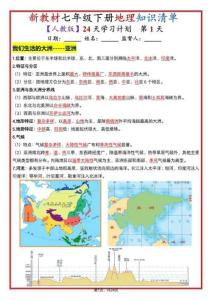 新人教版七年級下冊地理全冊知識點(背誦專用)