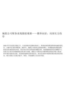 城投公司財務表現跟蹤觀察——整體向好，局部壓力仍存  202607
