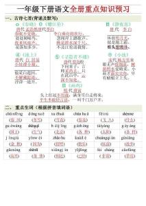 【全冊重點知識預習匯總+練習】一下語文