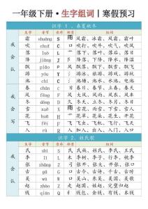1002一（下）語文生字組詞寒假預習