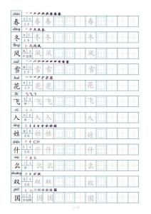 1002一年級下冊生字表200個，字帖17頁（偏旁部首 筆順 拼音）