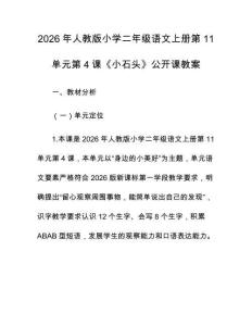 2026年人教版小學二年級語文上冊第11單元第4課《小石頭》公開課教案
