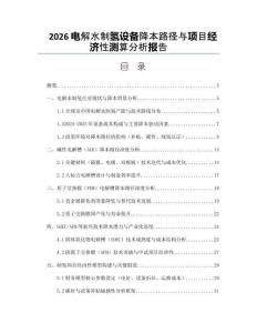 2026電解水制氫設備降本路徑與項目經濟性測算分析報告