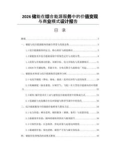 2026儲能在綜合能源服務中的價值變現與商業模式設計報告