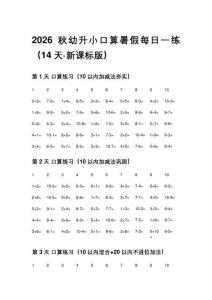 2026秋幼升小口算暑假每日一练（14天·新课标版）