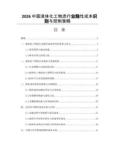 2026中国液体化工物流行业隐性成本识别与控制策略